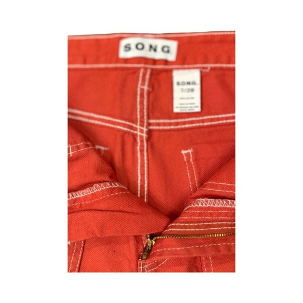 Red Wide-Leg Carpenter Jeans | Industrial Streetwear | Alt Utility Denim Grunge - Picture 3 of 7